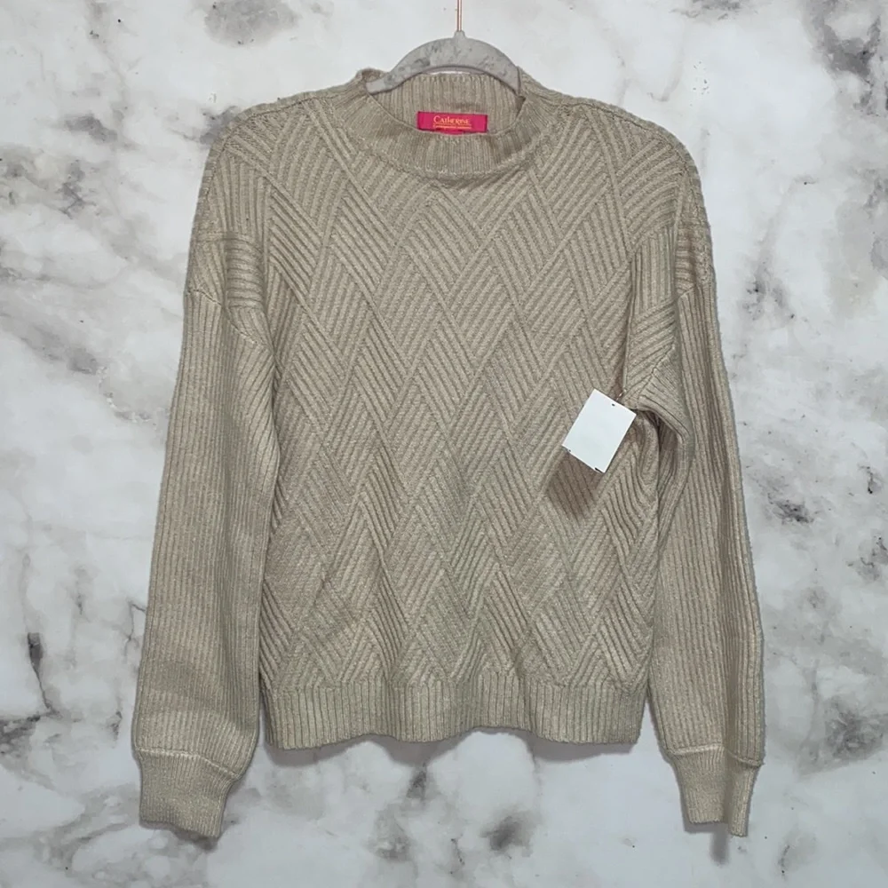 Light Brown / Cream Diamond Pattern Balloon Sleeve Sweater - Picture 2 of 7